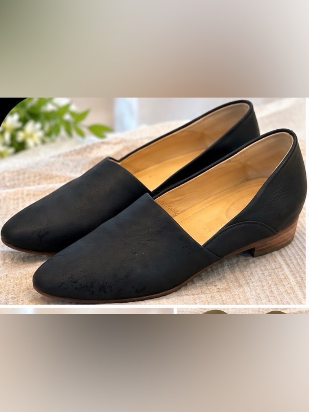 Classic Blue Women's Leather Flats - Comfortable Everyday Slip-Ons 7.5